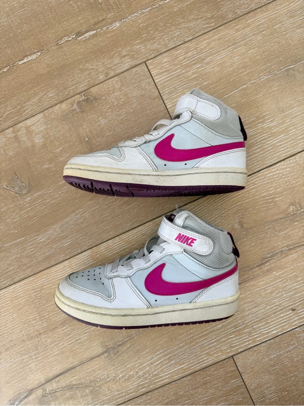 Nike Kids White and Magenta Mid-Top Sneakers